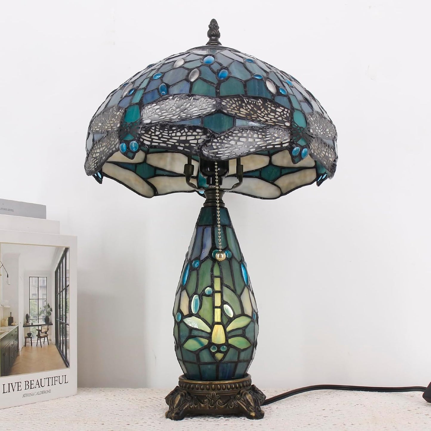 Tiffany Stained Glass Table Lamp 12X19 Inches Red Stained