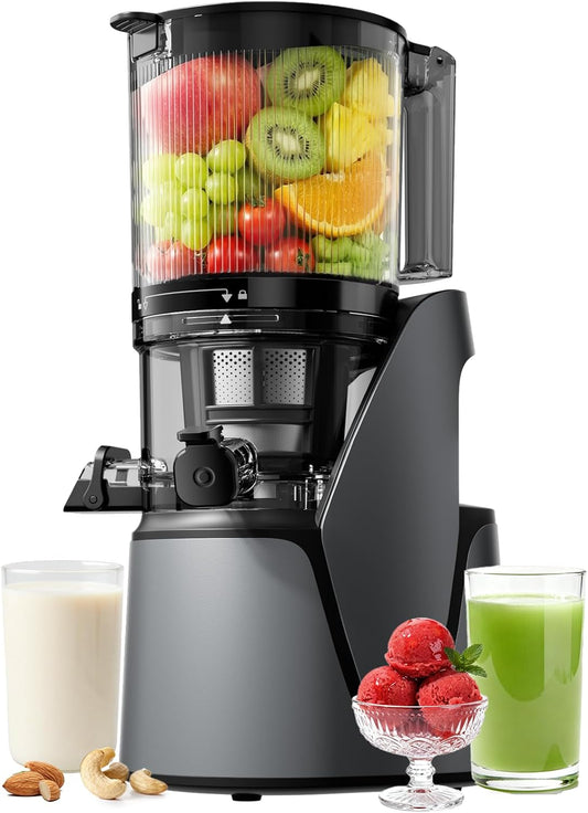 Juicer Machines, 3-in-1 Cold Press Juicer, Premium Gray | Makes Juice, Nut Milk & Sorbet, 6.5" Extra Large Chute, 100oz Large Capacity, AC Motor