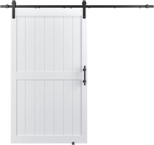 Sliding Barn Door with 6.6ft Barn Door Hardware Kit & Handle | White Solid Barn Door Slab Covered with Water-Proof PVC Surface, Pre-Drilled Holes Easy Assembly, H-Frame
