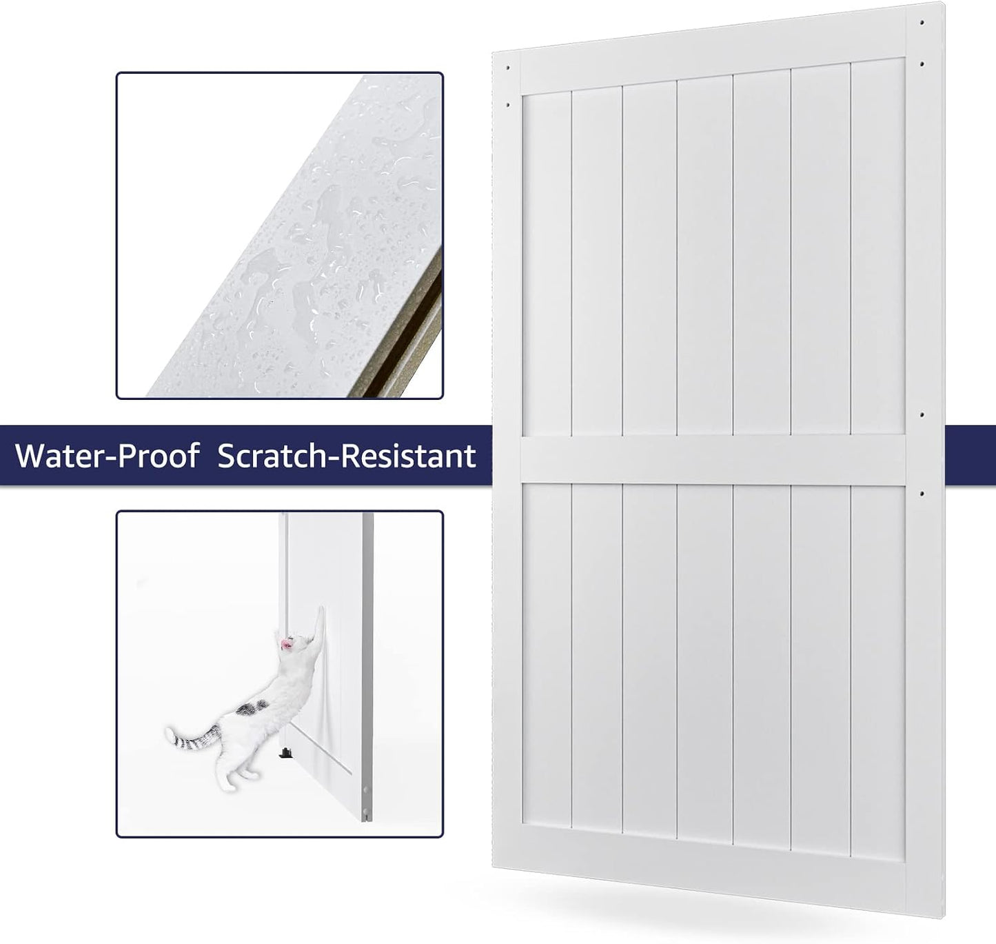 Sliding Barn Door with 6.6ft Barn Door Hardware Kit & Handle | White Solid Barn Door Slab Covered with Water-Proof PVC Surface, Pre-Drilled Holes Easy Assembly, H-Frame