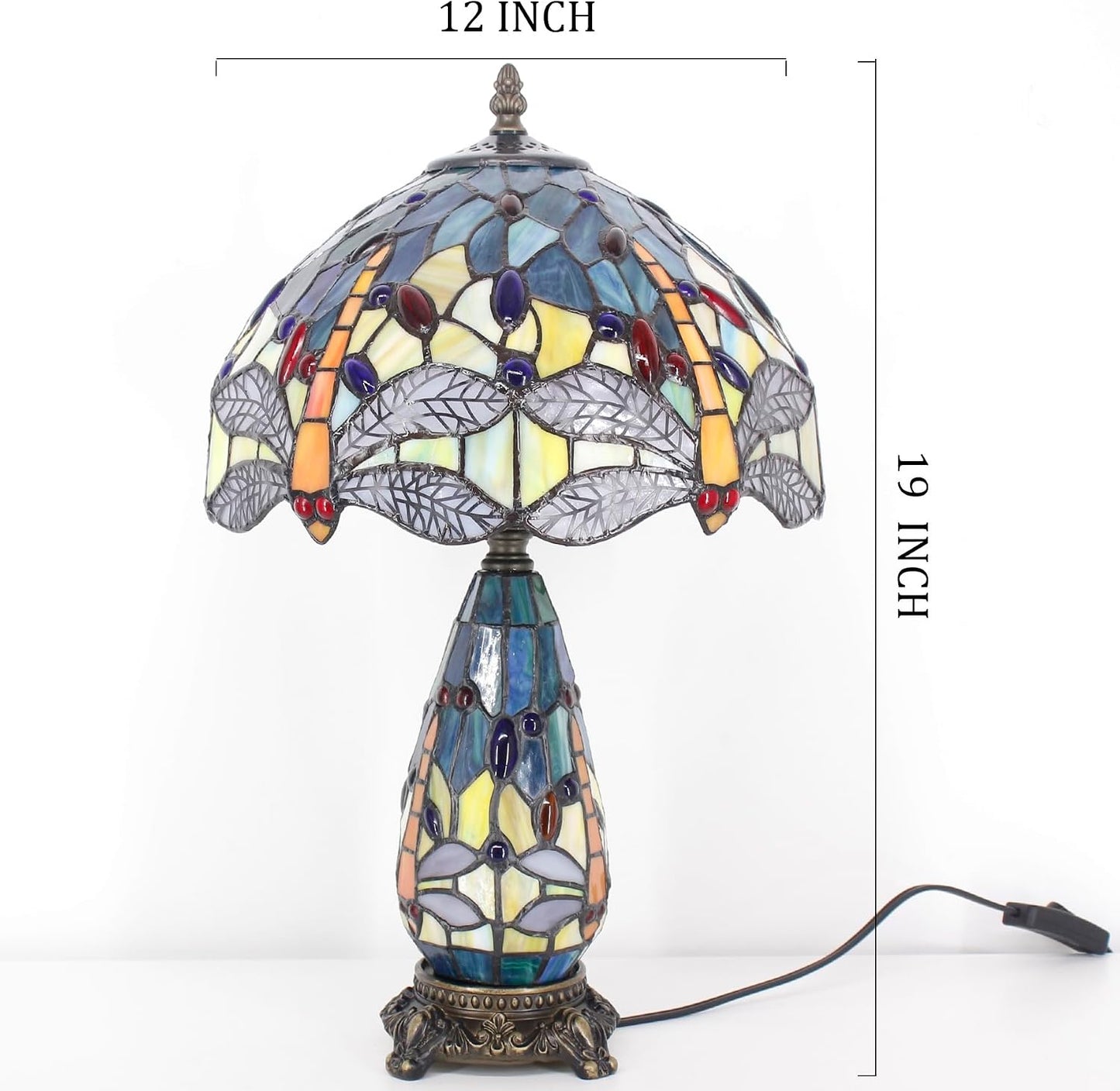 Tiffany Stained Glass Table Lamp 12X19 Inches Red Stained