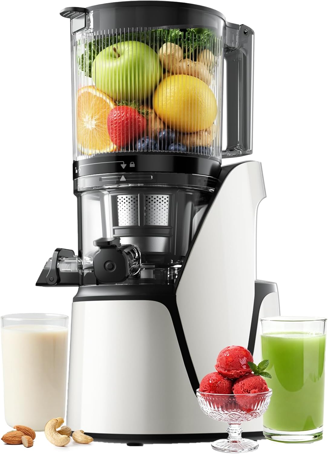 Juicer Machines, 3-in-1 Cold Press Juicer, Premium Gray | Makes Juice, Nut Milk & Sorbet, 6.5" Extra Large Chute, 100oz Large Capacity, AC Motor