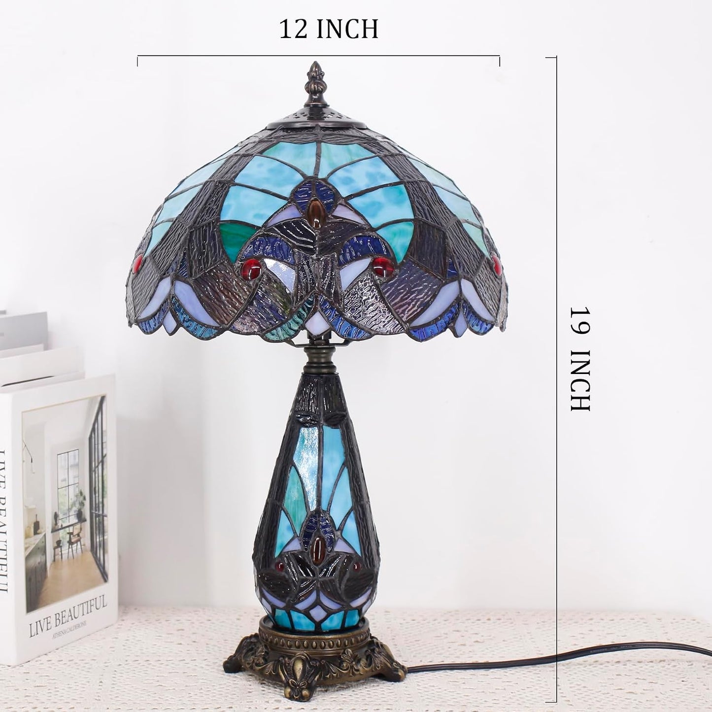 Tiffany Stained Glass Table Lamp 12X19 Inches Red Stained