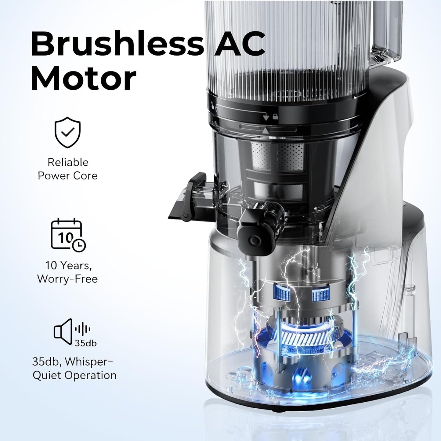 Juicer Machines, 3-in-1 Cold Press Juicer, Premium Gray | Makes Juice, Nut Milk & Sorbet, 6.5" Extra Large Chute, 100oz Large Capacity, AC Motor