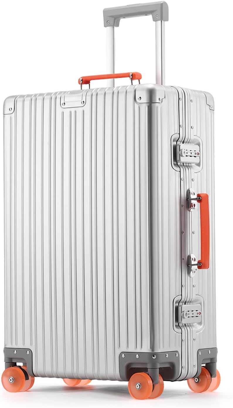 All Aluminum Carry On Luggage with Spinner Wheels, 20 Inch Red | Zipperless Hard Shell Suitcase with Jelly Wheels, TSA Lock, Leather Handle, Lightweight Luggage for Travel or Business Trip
