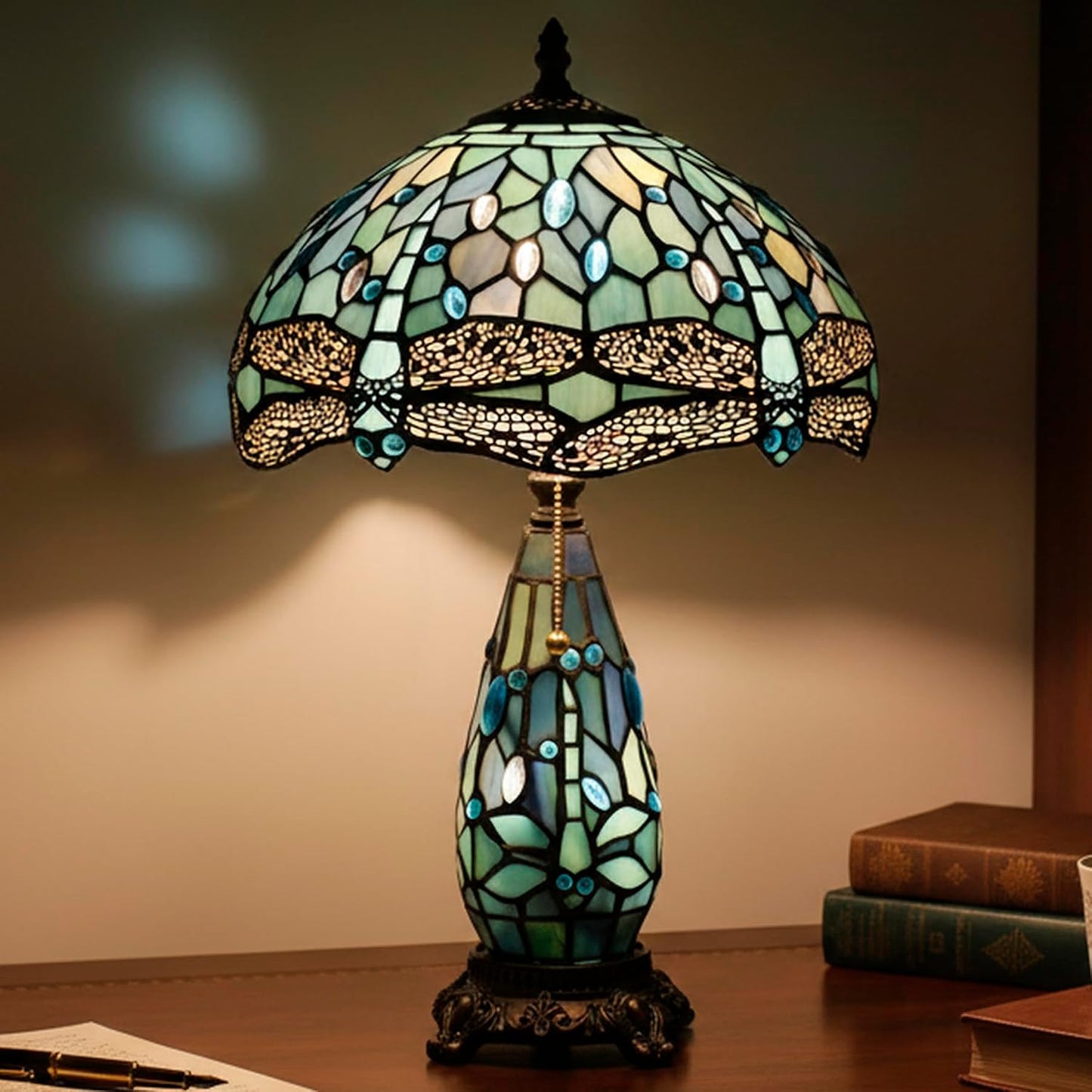 Tiffany Stained Glass Table Lamp 12X19 Inches Red Stained