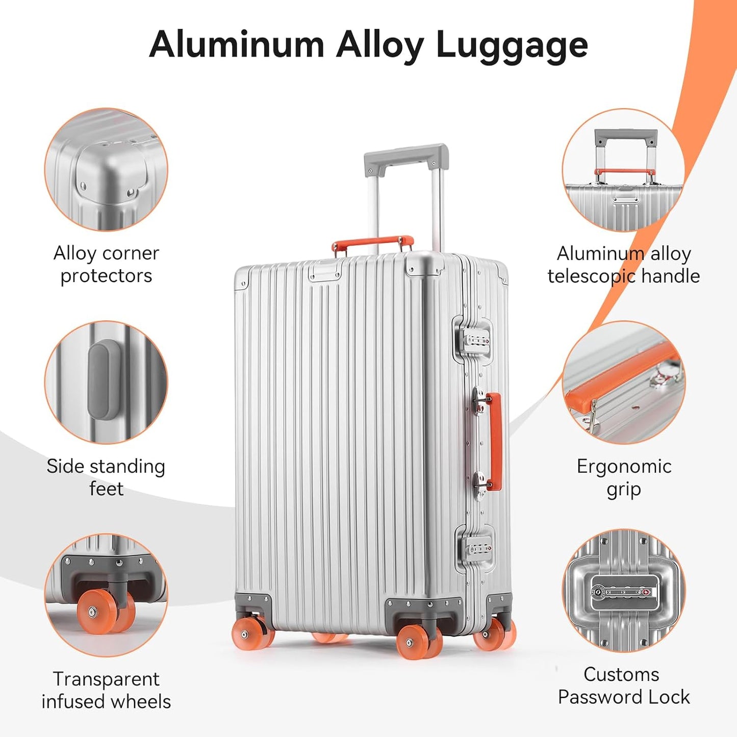 All Aluminum Carry On Luggage with Spinner Wheels, 20 Inch Red | Zipperless Hard Shell Suitcase with Jelly Wheels, TSA Lock, Leather Handle, Lightweight Luggage for Travel or Business Trip