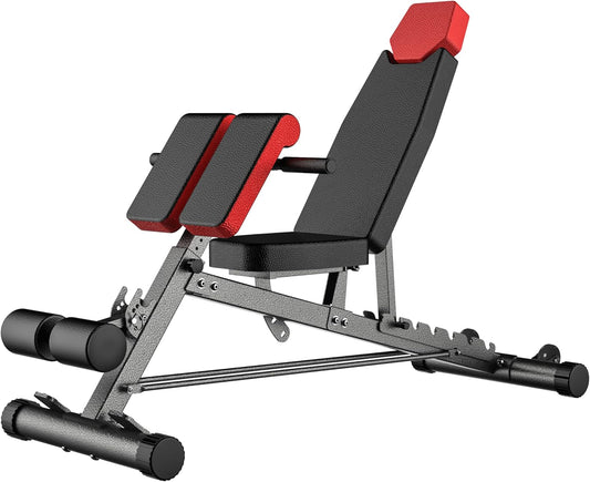 Multi-Functional Adjustable FID Weight Bench and Roman Chair | 1,000 Lb Capacity, 23 Settings, Flat Incline Decline for Total Body Workouts, Transport Wheels, Exercise Chart Included