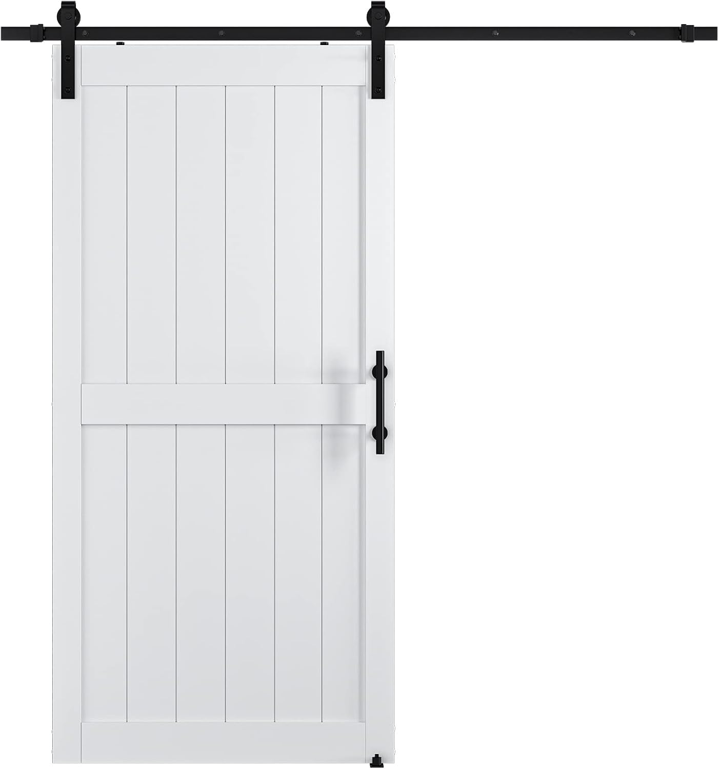 Sliding Barn Door with 6.6ft Barn Door Hardware Kit & Handle | White Solid Barn Door Slab Covered with Water-Proof PVC Surface, Pre-Drilled Holes Easy Assembly, H-Frame