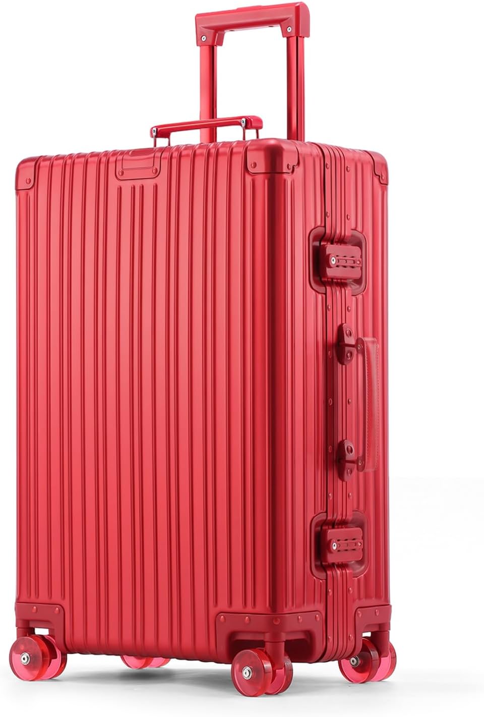 All Aluminum Carry On Luggage with Spinner Wheels, 20 Inch Red | Zipperless Hard Shell Suitcase with Jelly Wheels, TSA Lock, Leather Handle, Lightweight Luggage for Travel or Business Trip