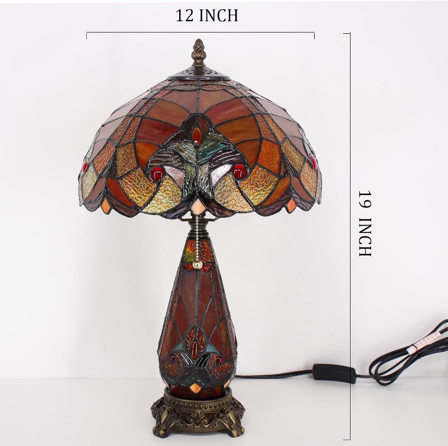 Tiffany Stained Glass Table Lamp 12X19 Inches Red Stained