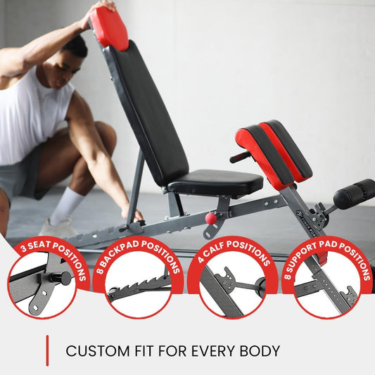 Multi-Functional Adjustable FID Weight Bench and Roman Chair | 1,000 Lb Capacity, 23 Settings, Flat Incline Decline for Total Body Workouts, Transport Wheels, Exercise Chart Included