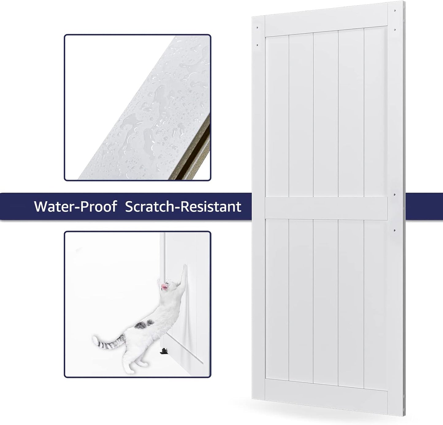 Sliding Barn Door with 6.6ft Barn Door Hardware Kit & Handle | White Solid Barn Door Slab Covered with Water-Proof PVC Surface, Pre-Drilled Holes Easy Assembly, H-Frame
