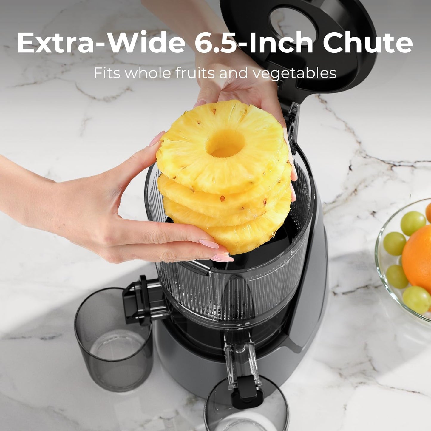 Juicer Machines, 3-in-1 Cold Press Juicer, Premium Gray | Makes Juice, Nut Milk & Sorbet, 6.5" Extra Large Chute, 100oz Large Capacity, AC Motor