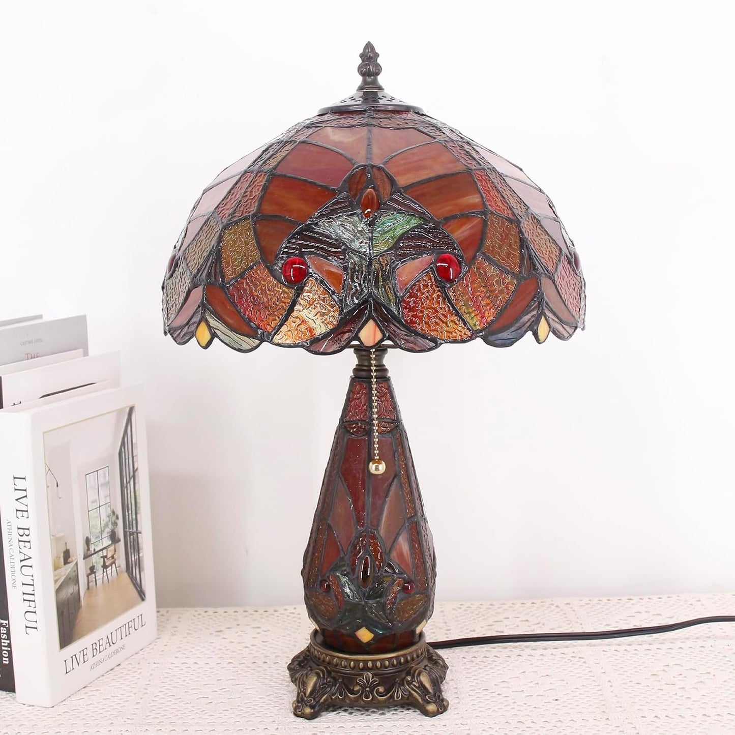 Tiffany Stained Glass Table Lamp 12X19 Inches Red Stained