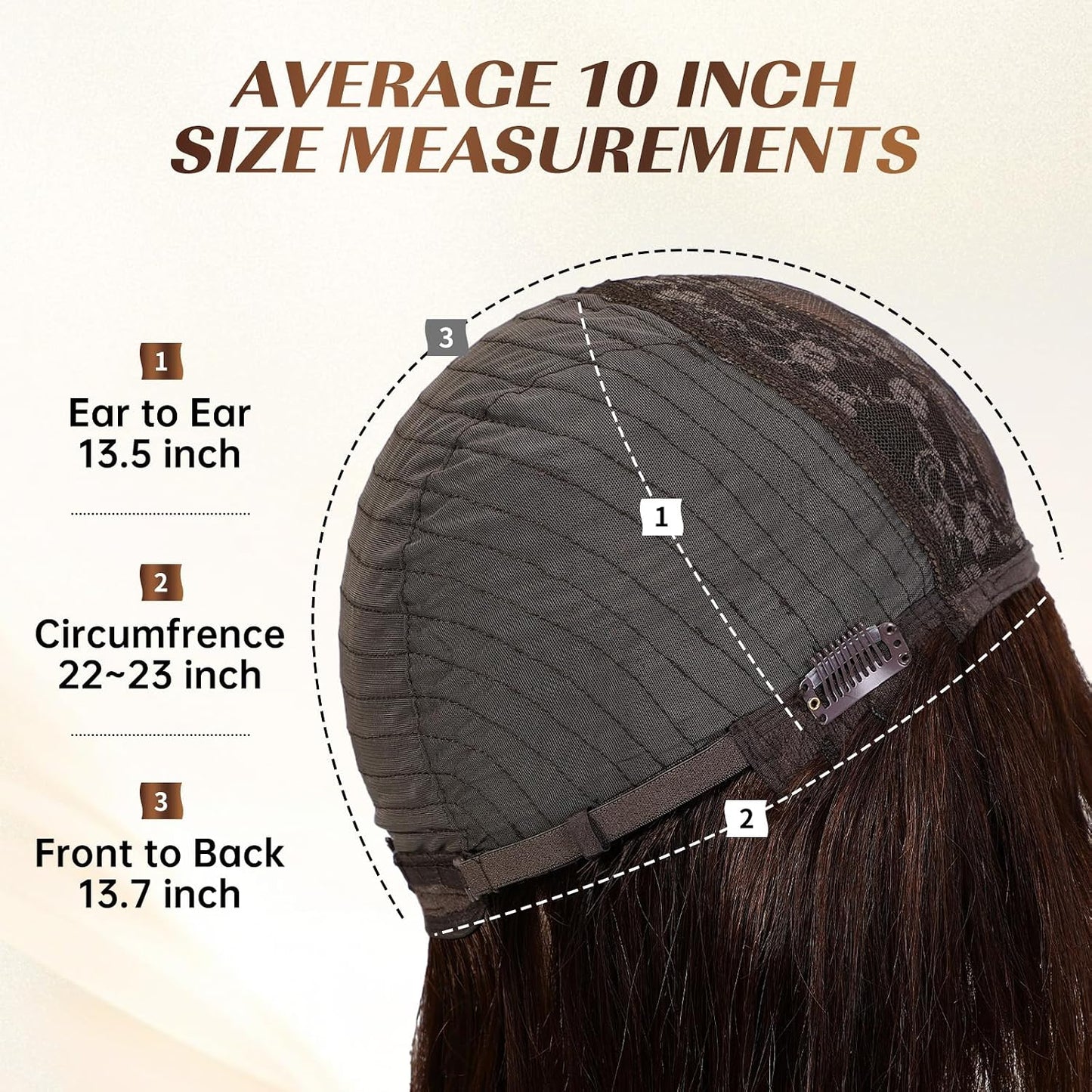 10 Inch Brown Mixed Blonde Wigs Human Hair for Women, Remy Human Hair Wigs, Human Hair Wigs with Bangs