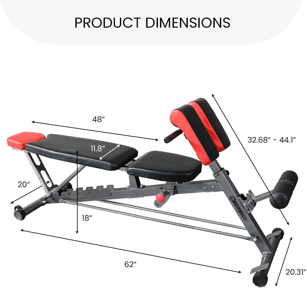 Multi-Functional Adjustable FID Weight Bench and Roman Chair | 1,000 Lb Capacity, 23 Settings, Flat Incline Decline for Total Body Workouts, Transport Wheels, Exercise Chart Included