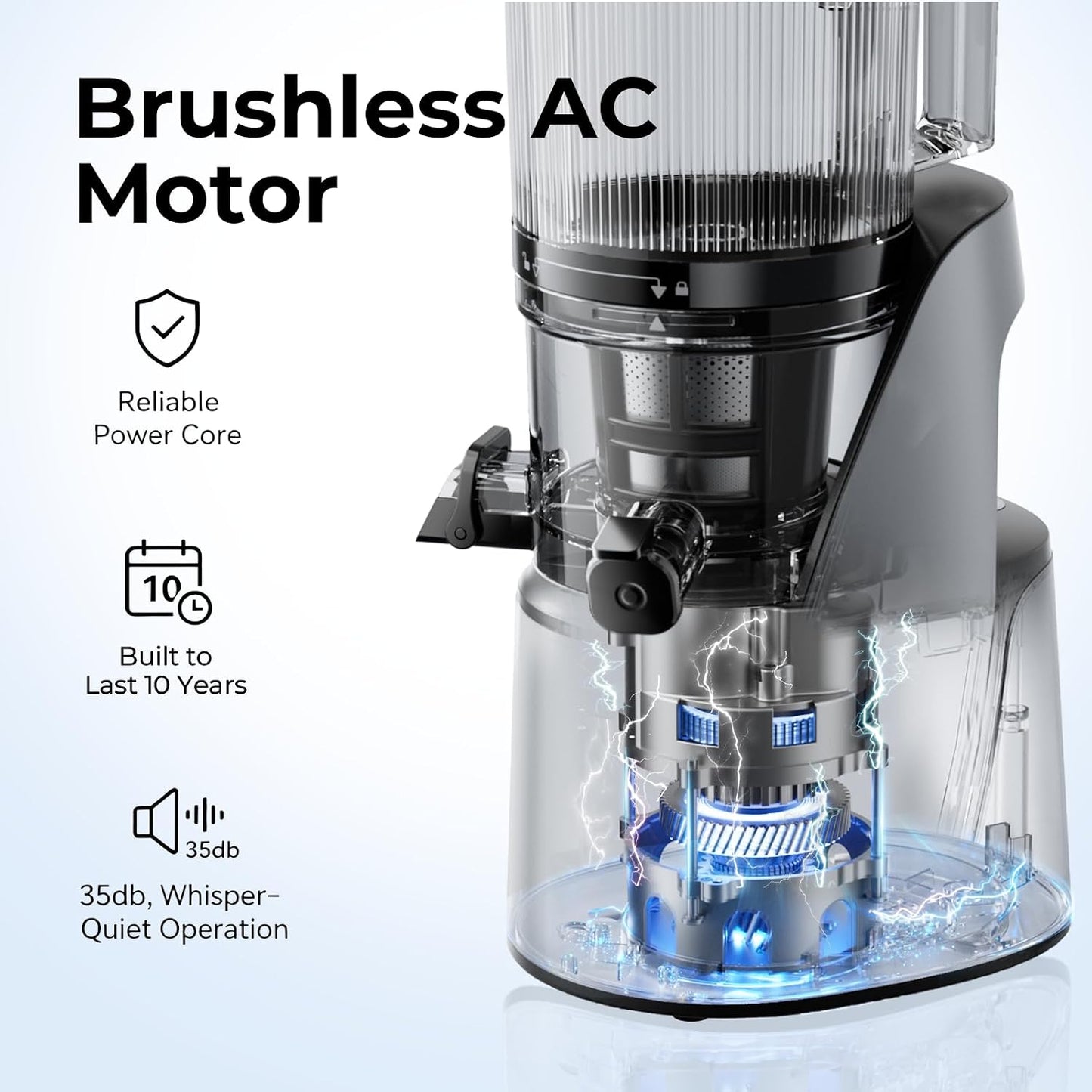 Juicer Machines, 3-in-1 Cold Press Juicer, Premium Gray | Makes Juice, Nut Milk & Sorbet, 6.5" Extra Large Chute, 100oz Large Capacity, AC Motor