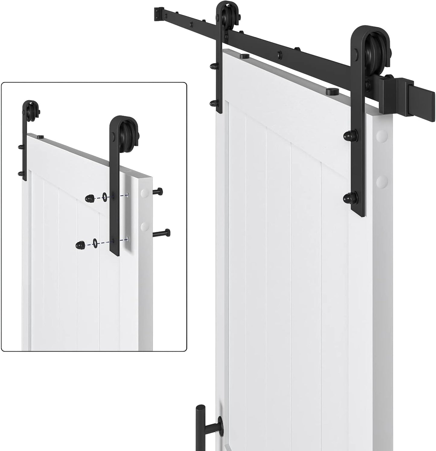 Sliding Barn Door with 6.6ft Barn Door Hardware Kit & Handle | White Solid Barn Door Slab Covered with Water-Proof PVC Surface, Pre-Drilled Holes Easy Assembly, H-Frame