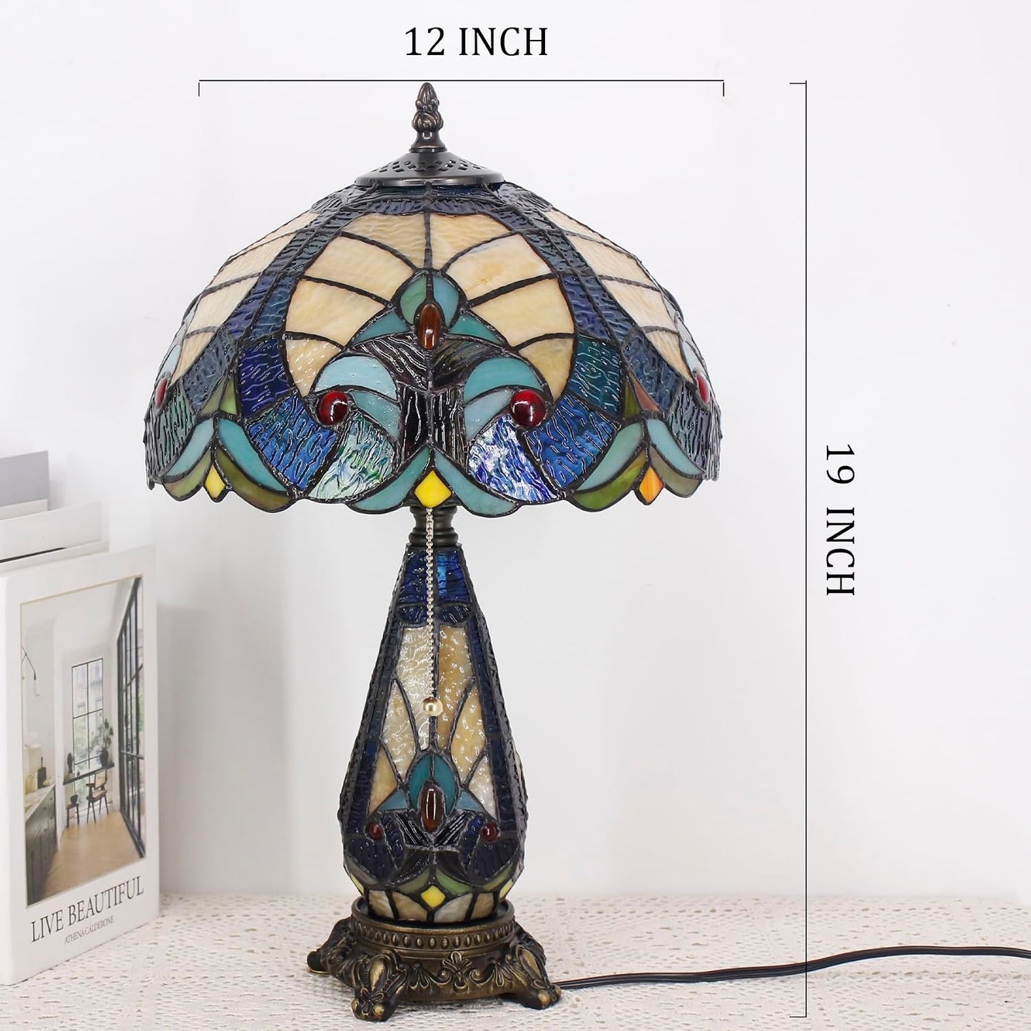 Tiffany Stained Glass Table Lamp 12X19 Inches Red Stained