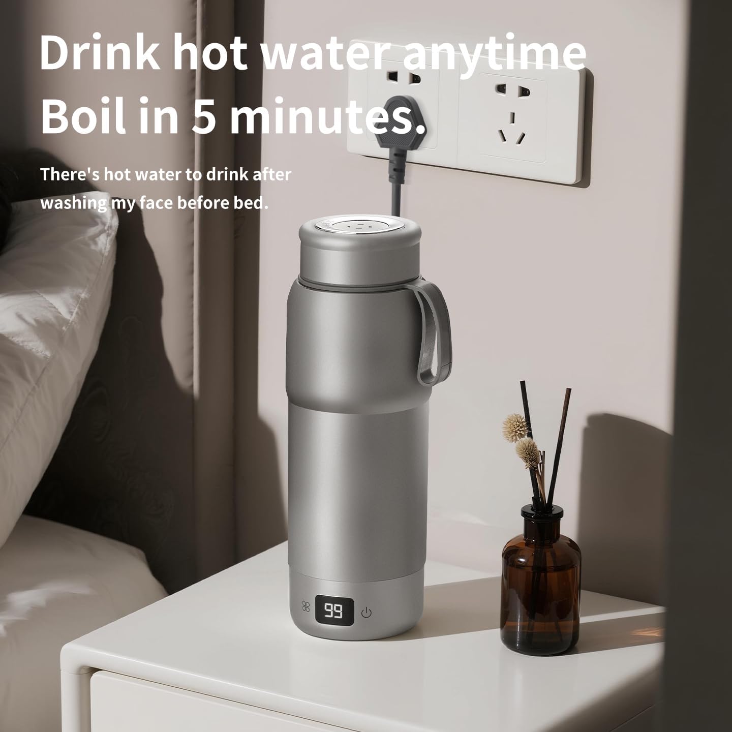 Pure titanium Electric Heated Travel Kettle | ,17.5 oz,Double-layer vacuum, Portable Electric Kettle, Adjustable Multi-Temperature Settings, 100V-240V Compatible.