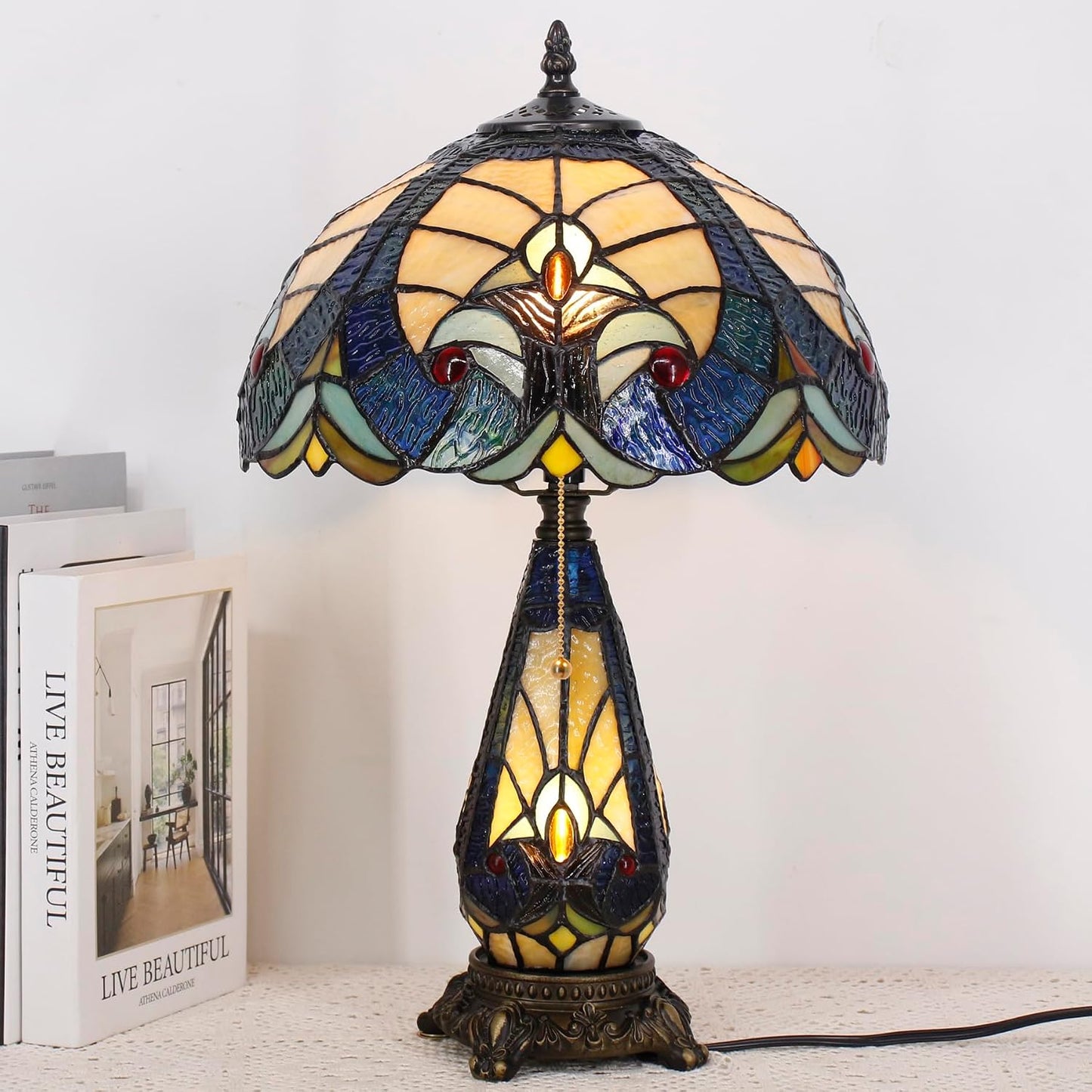 Tiffany Stained Glass Table Lamp 12X19 Inches Red Stained