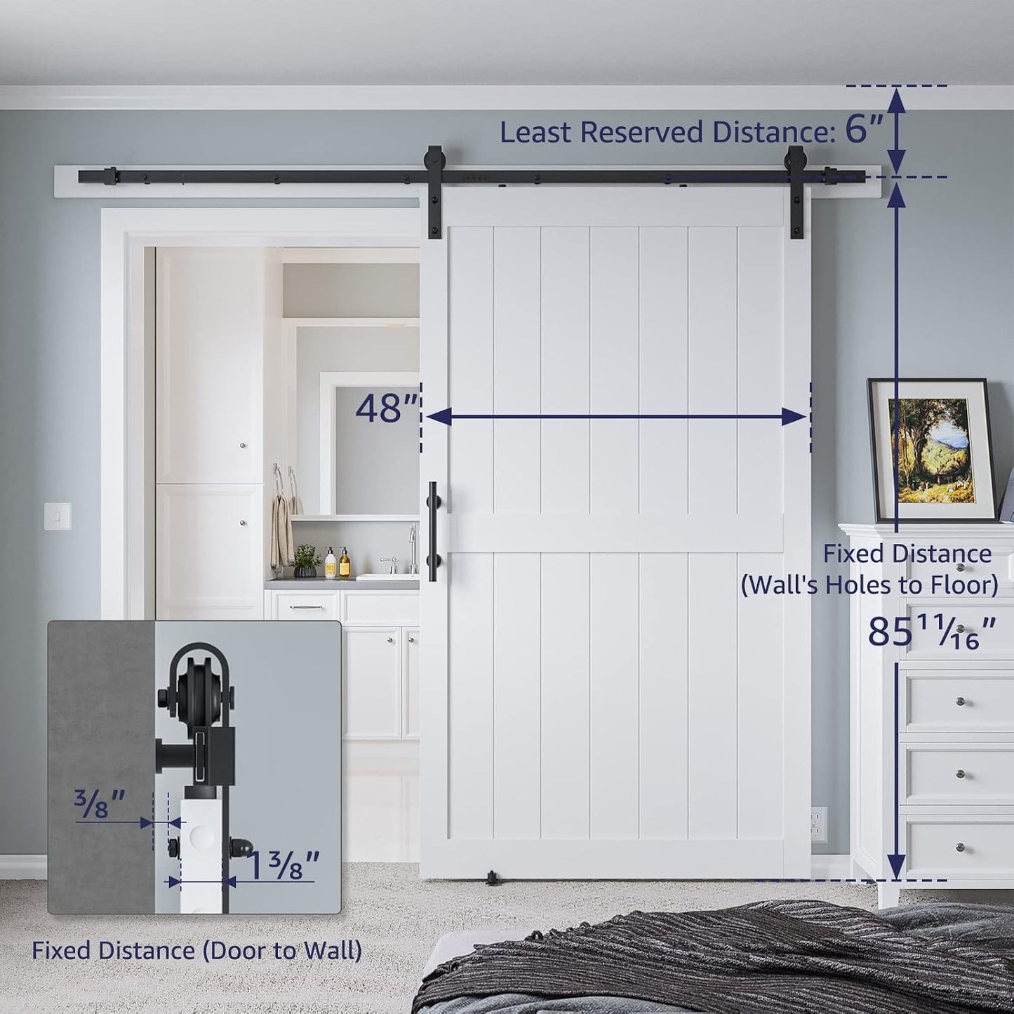 Sliding Barn Door with 6.6ft Barn Door Hardware Kit & Handle | White Solid Barn Door Slab Covered with Water-Proof PVC Surface, Pre-Drilled Holes Easy Assembly, H-Frame