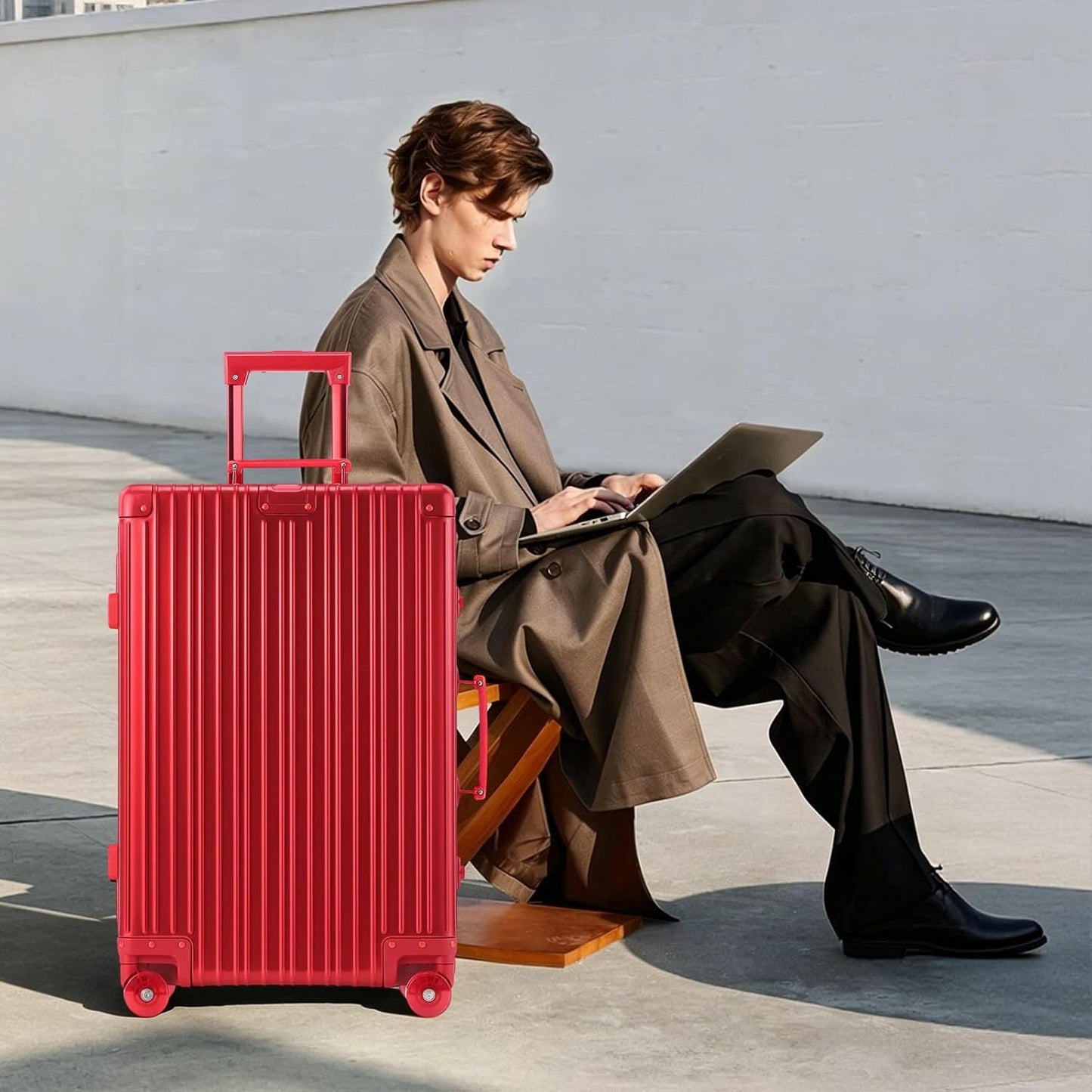 All Aluminum Carry On Luggage with Spinner Wheels, 20 Inch Red | Zipperless Hard Shell Suitcase with Jelly Wheels, TSA Lock, Leather Handle, Lightweight Luggage for Travel or Business Trip